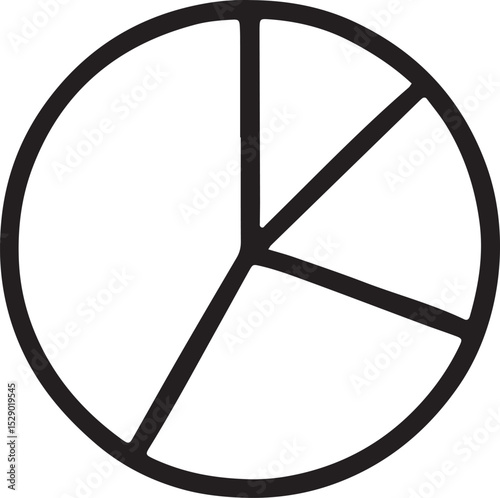 A simple black-and-white sketch of a pie chart divided into five sections, representing business analytics, data visualization, and financial planning. Perfect for corporate reports, market analysis, 