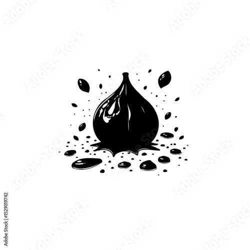 Elegant black fig illustration with dripping paint effect for artistic appeal
