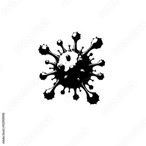 Black and white abstract depiction of virus symbol, concept for medical purposes
