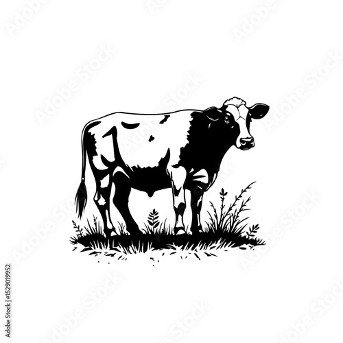 Monochrome bovine illustration, a farm animal, simple agricultural concept depiction