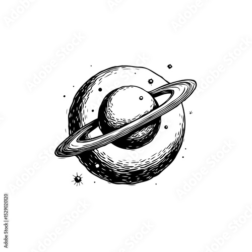 Saturn Sketch: A Hand-Drawn Illustration of the Ringed Planet in Black and White