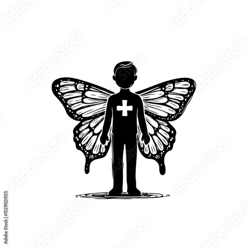 Conceptual illustration of a person with butterfly wings symbolizing transformation and health