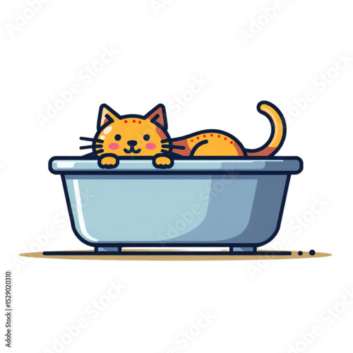 Playful orange tabby cat lounging in a bathtub 