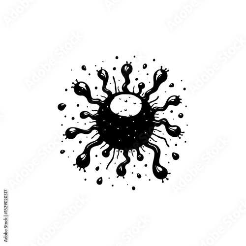 Abstract black and white ink blot, artistic representation of organic shape