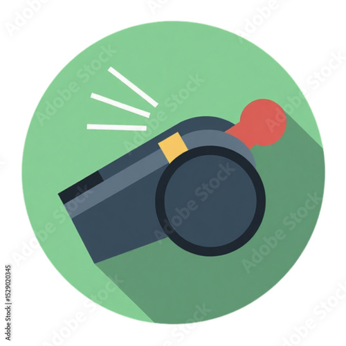 Stylized dog training whistle with sound waves on a green round background

