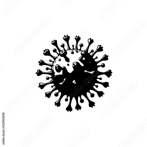 Stylized Black and White Vector Illustration of a Virus or Microorganism