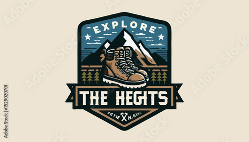 Heights logo featuring a mountain boot and a mountain, symbolizing outdoor adventure and exploration
