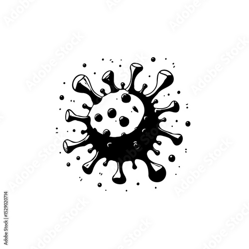 Monochrome artistic representation of a virus, potentially representing COVID-19 or another infectious agent