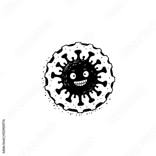 Cartoonish Depiction of Virus with Anthropomorphic Features and Expressive Face