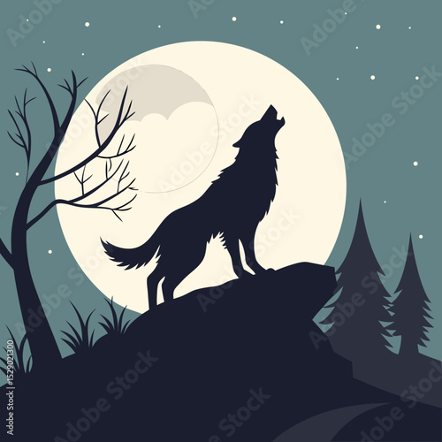 Werewolf howling at the moon silhouette