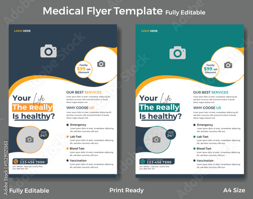 Template vector design for Brochure, AnnualReport, Magazine, Poster, Corporate Presentation, Portfolio, Flyer, infographic, layout modern with blue color size A4, Front and back, Easy to use and edit.
