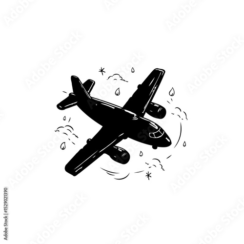 Stylized Aviation: A Hand-Drawn Black and White Airplane Illustration, Ready for Flight