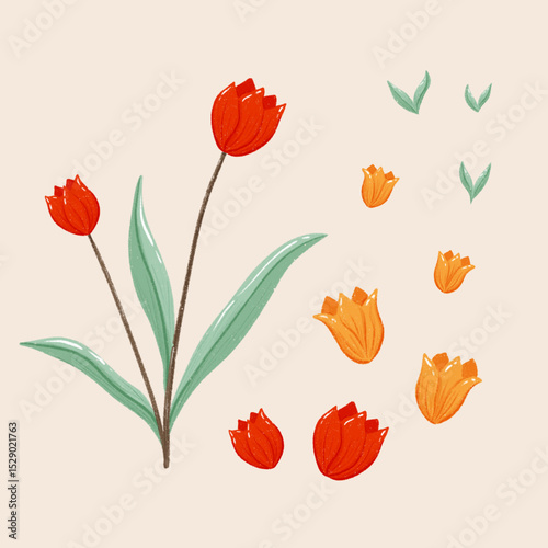 Simple Tulips Flowers Decoration Art