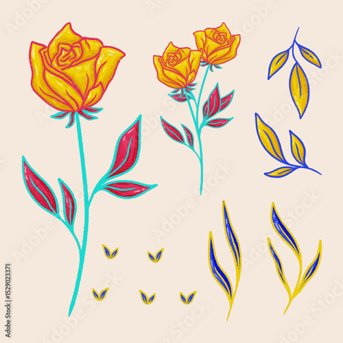 Set Of Rose Handdrawing Texture For Decoration Wedding Clip Art Etc