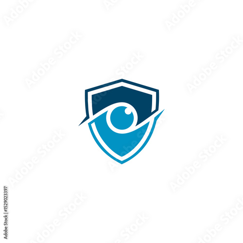 A stylized eye within a shield-like shape, bisected by a  sharp angle, forms a logo or icon. The eye is minimalist, composed of a circle and implied lines