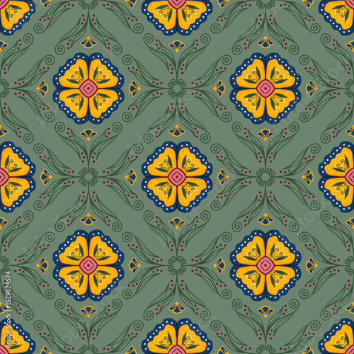Dark Green Floral Batik Seamless Pattern Design Background And Wallpaper 