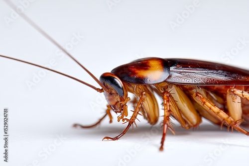 Close Up Of An American Cockroach On A White Background, Pest Control, Household Hygiene, Urban Entomology