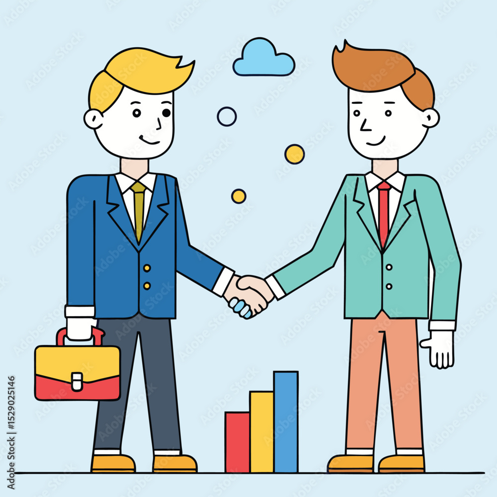 Obraz premium Business Partnership Handshake with Growth Chart Icon Illustration