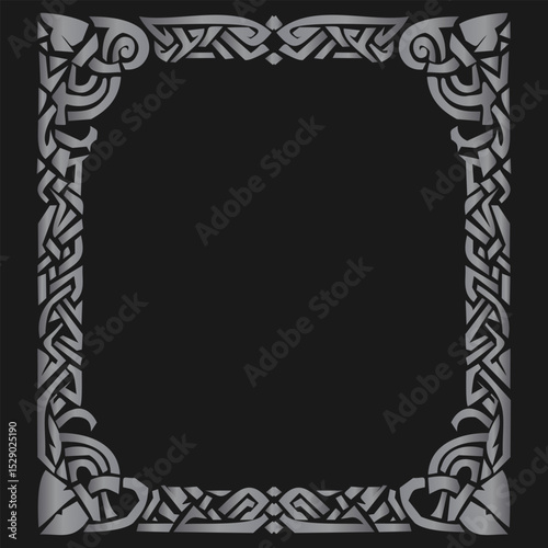 Gothic tribal frame. Ornament border abstract dark decorative silhouette, retro tribalistic elements for tattoo design, vector flat