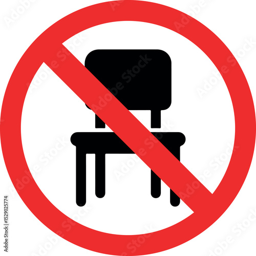 no chair icon vector, furniture not allowed symbol, chair prohibited sign