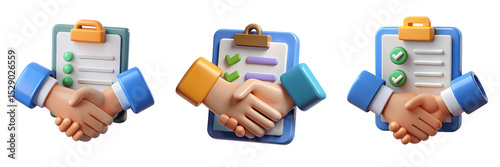 Set For Successful partnership handshakes before task list, isolated on transparent background