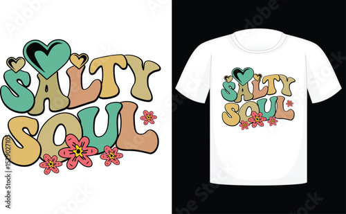 Salty Soul T-shirt, summer, vector, sun, design, beach, sea, horizontal, palm tree, fun, retro, travel, sunlight, t-shirt, vintage, sunset