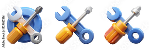 Set For Tools of the trade, wrench and screwdriver isolated on transparent background