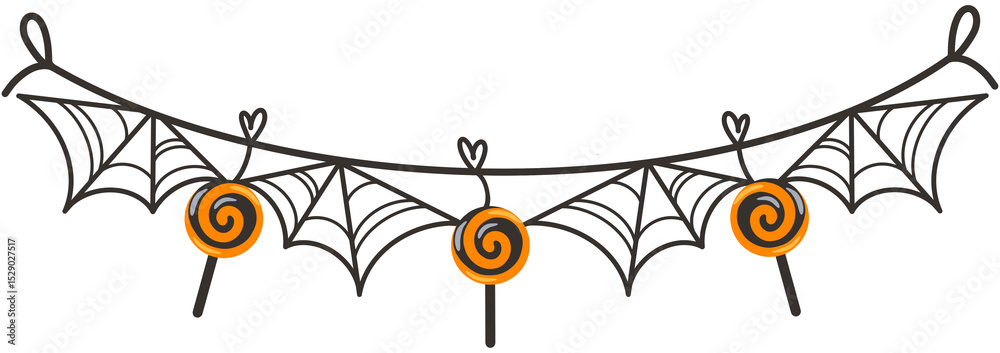 Naklejka premium Halloween garland with candy and Jack's lantern isolated.
