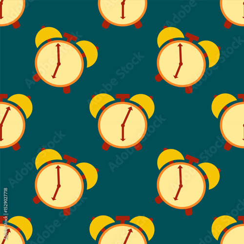 dark green and yellow alarm clock seamless pattern background design wallpaper