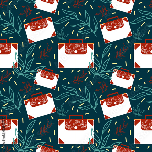 dark green leaves with bag seamless pattern design background wallpaper