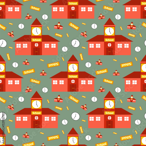 school building seamless pattern design vector background fabric textile
