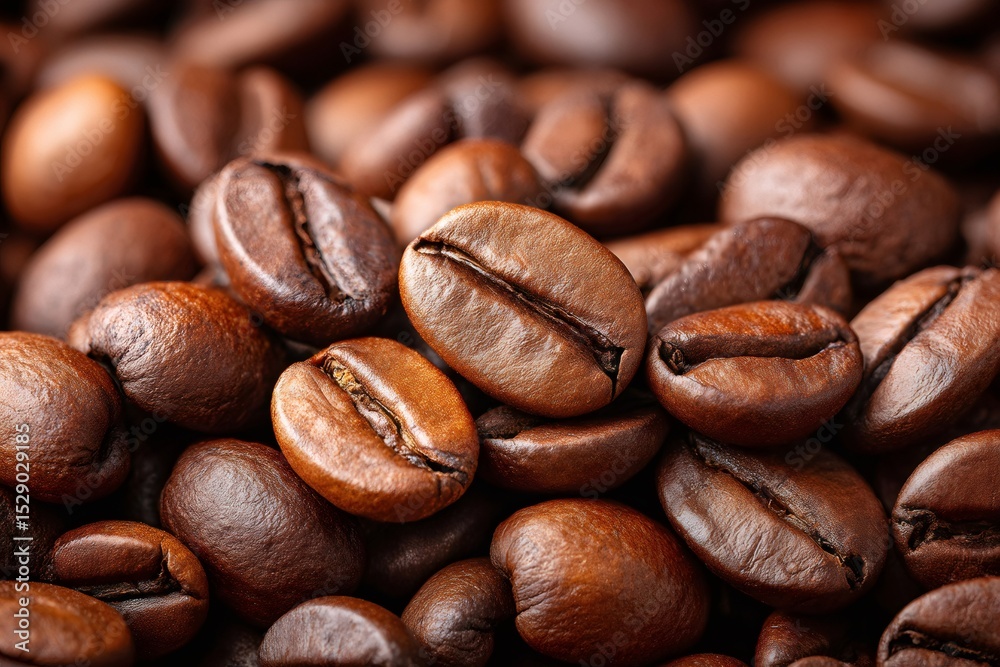 Fototapeta premium Roasted coffee beans forming a textured background for cafe and coffee lovers