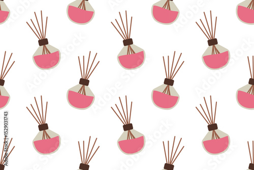 Meditation-inspired seamless pattern with home diffusers and fragrant aromas. Relaxing vector design suitable for vintage backgrounds and wellness projects
