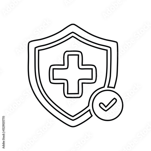 Shield design featuring a cross and a checkmark—an emblem of protection and validation. Icons suitable for religious, security, or approval concepts.
