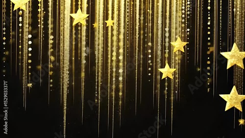 Golden stars and shimmering lights creating a festive ambiance in darkness.