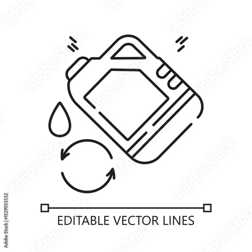 Oil change line icon. Black and white line drawing of bootle and oil drop icon.