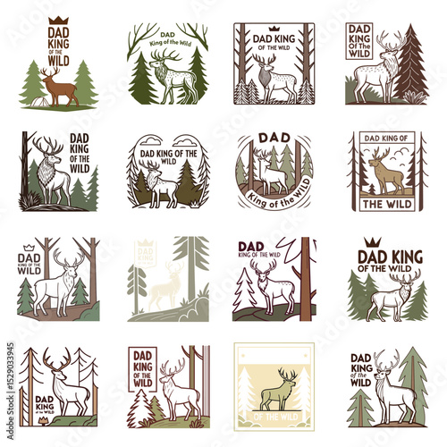 "Dad King of the Wild" Stag & Forest T-Shirt Design Bundle for Father's Day
