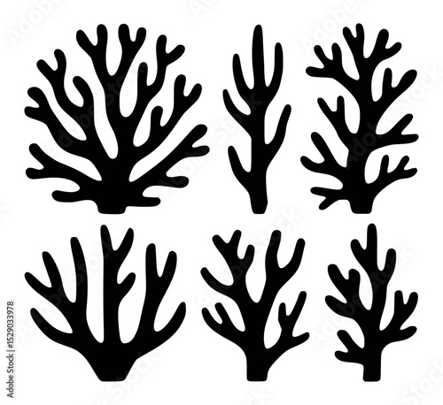 Vector silhouettes of coral reef plants for decorative purposes