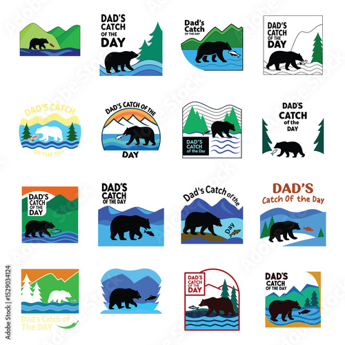 "Dad's Catch of the Day" Bear Fishing T-Shirt Design Bundle for Father's Day