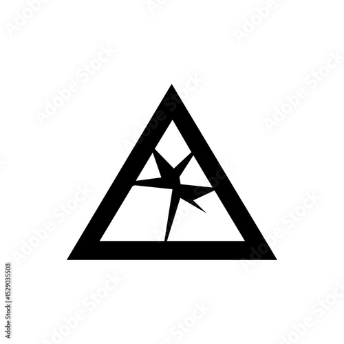 Minimalist warning icon featuring a cracked glass symbol inside a triangle.

