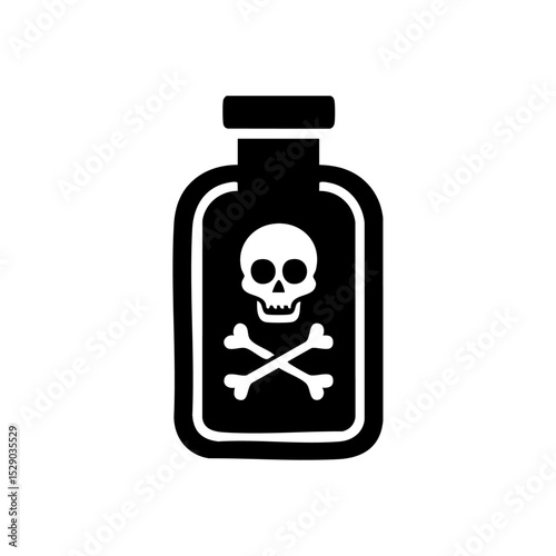 Dark silhouette of a poison bottle marked with skull and crossbones in a clean minimal style. Vector icon of a toxic substance container used for warnings, safety, or chemical hazard themes.




