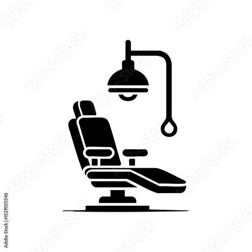 Minimalist vector icon of a dentist chair and examination light, ideal for clinic branding.

