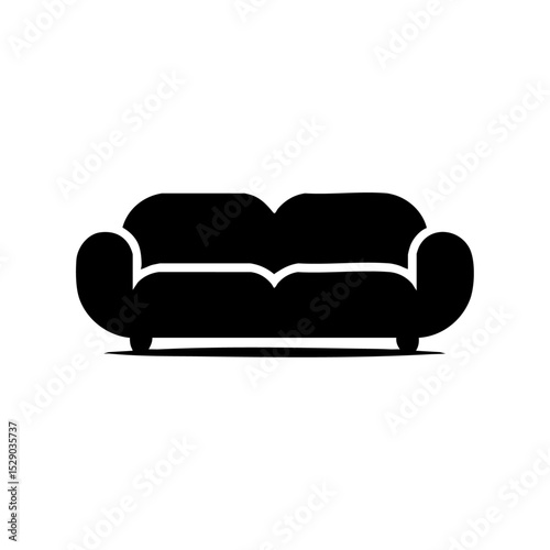 Simple black icon of a modern two-seater sofa for home design themes.

