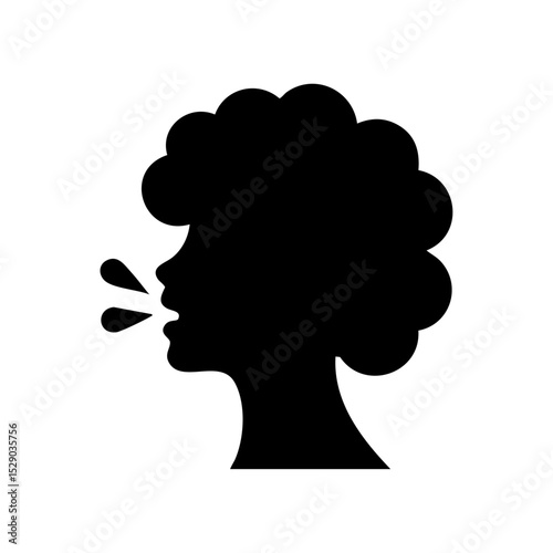 Stylized human profile sneezing with droplets, representing illness or contagion.

