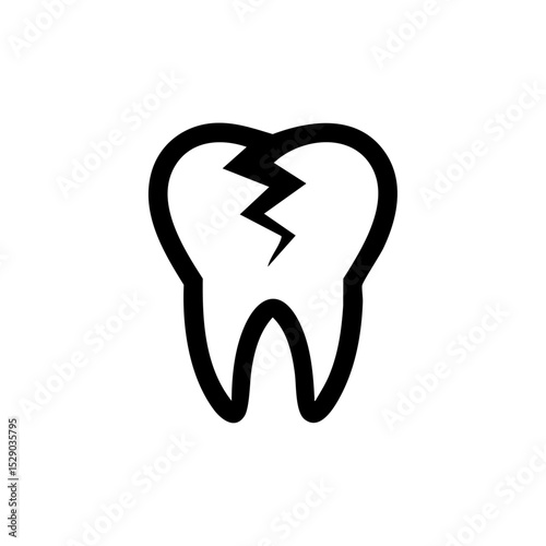 Vector logo of cracked tooth in simple black line art style.


