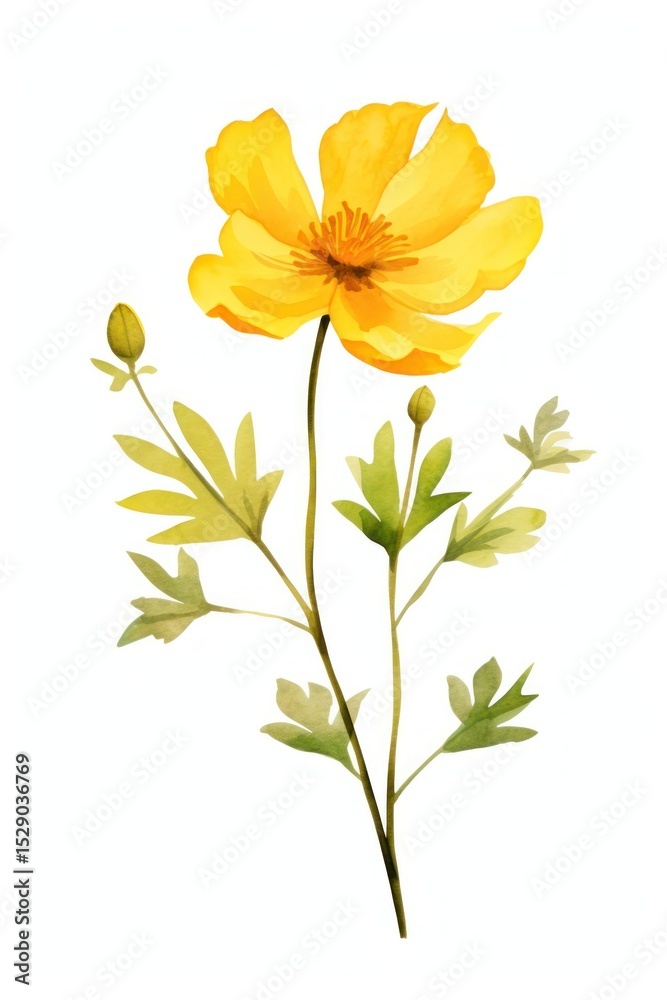 Obraz premium Yellow forsythai flower illustration watercolor design.
