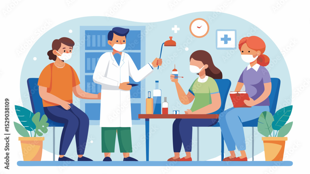 Obraz premium Healthcare Consultation Illustration with Doctors and Patients in a Clinic Setting
