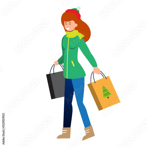 Young lady hold two shopping bags
