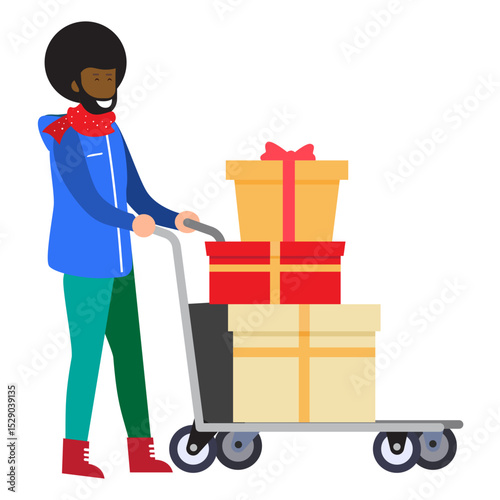 A man shops many things with trolley