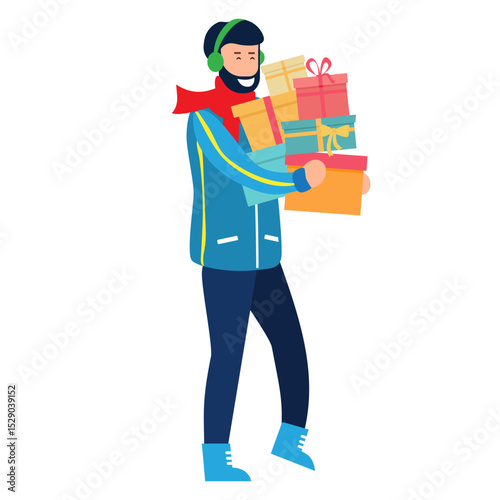 A young male brings a lot of gifts